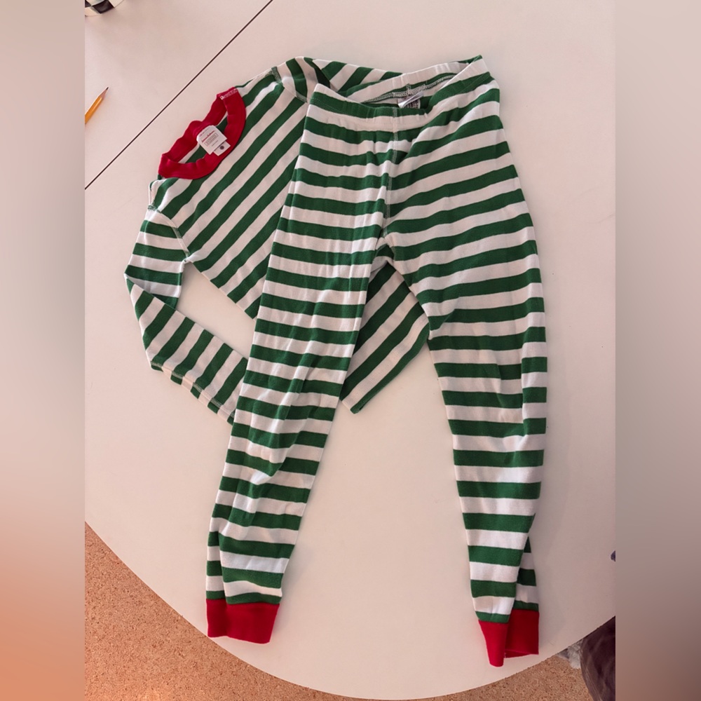 Hanna Andersson Green and White Striped Pajamas